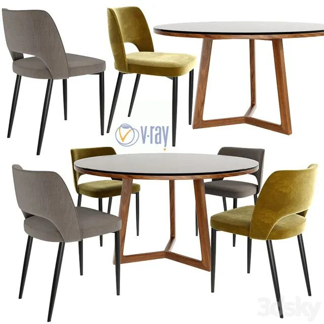 Poliform Dining Chair Set 2 3D Model