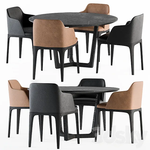 Poliform Dinning-Round Table and Grace Chair 3D Model Poliform Dinning-Round Table and Grace Chair 3D Model