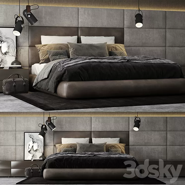 Poliform Dream Bed Headboard 3D Model - 3DSKY Decor Helper