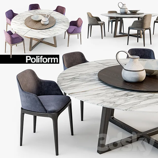 Poliform Grace chair Concorde table 3DModel Poliform Grace chair Concorde table 3DModel