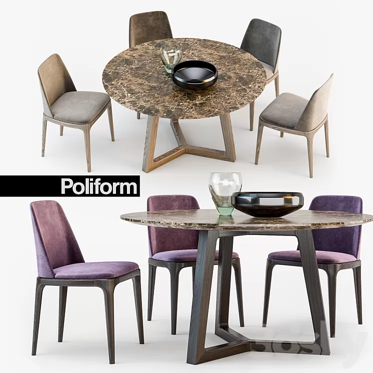 Poliform Grace chair Concorde table set2 3D Model Poliform Grace chair Concorde table set2 3D Model