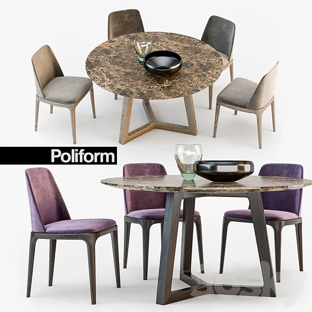 Poliform Grace chair Concorde table set2 3DModel Poliform Grace chair Concorde table set2 3DModel