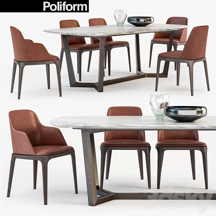 Poliform Grace chair Concorde table set3 3D Model Poliform Grace chair Concorde table set3 3D Model