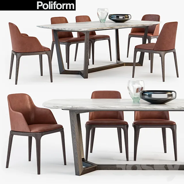 Poliform Grace chair Concorde table set3 3DModel Poliform Grace chair Concorde table set3 3DModel