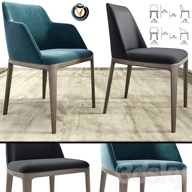 Poliform Grace Dining Chair Duo 3DModel Poliform Grace Dining Chair Duo 3DModel
