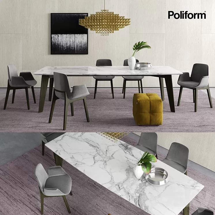 Poliform Howard Table and Ventura Chairs 3D Model