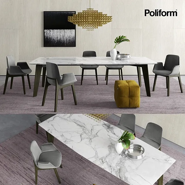 Poliform Howard Table and Ventura Chairs 3DModel Poliform Howard Table and Ventura Chairs 3DModel