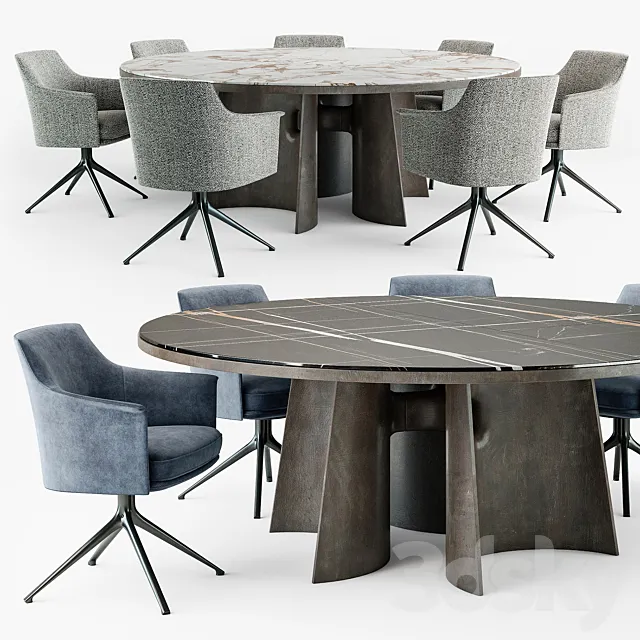 Poliform Kensington round table Stanford chair set 3D Model