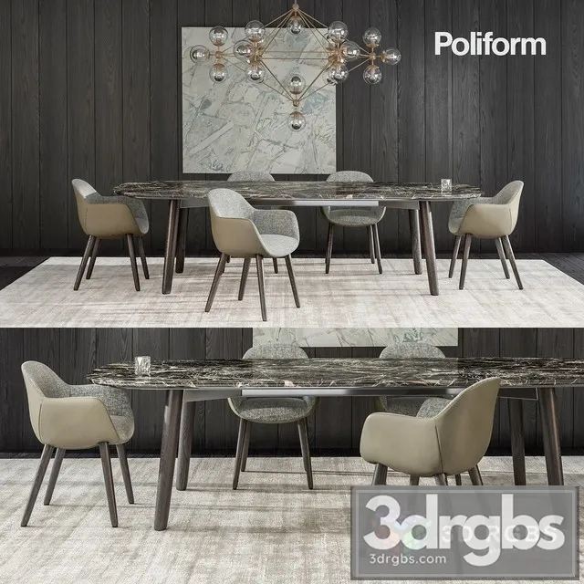 Poliform Mad Dining Set 01 3D Model Download