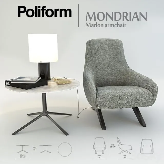 Poliform MONDRIAN collection armchair Marlon 3D Model