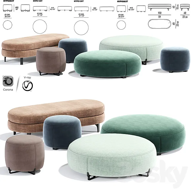 Poliform New York Pouf Round 3D Model Poliform New York Pouf Round 3D Model