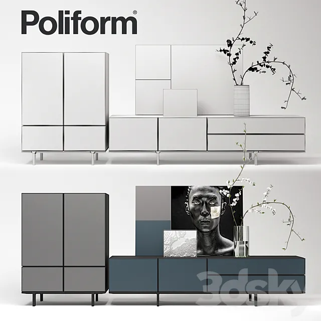 Poliform Pandora Due Storage Unit and Sideboard set 3DModel Poliform Pandora Due Storage Unit and Sideboard set 3DModel