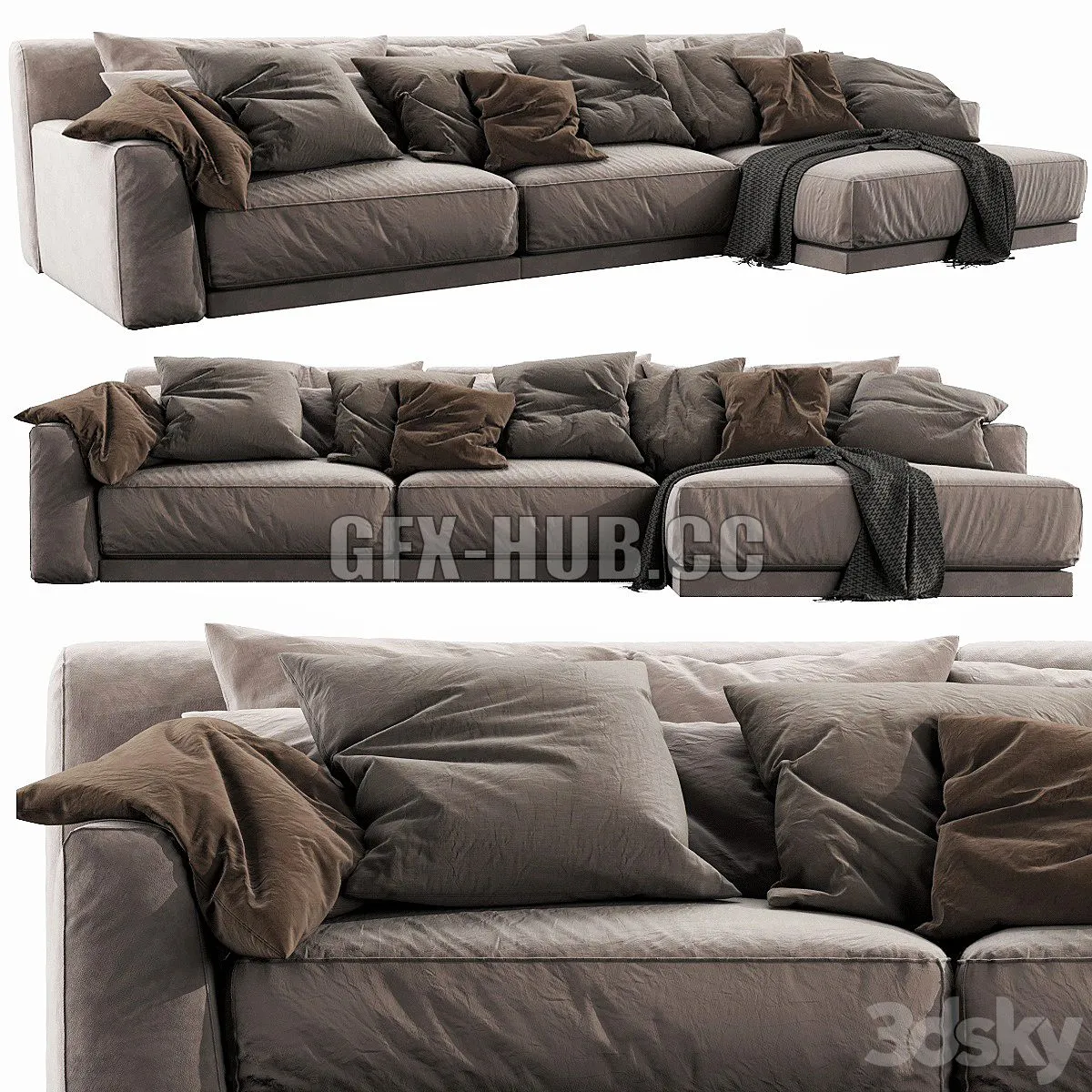 Poliform Paris Seoul Chaise Lounge brown 3D Model