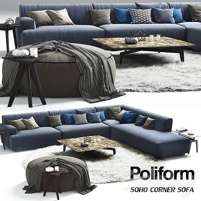 Poliform Soho corner sofa_Elise_Mad_Tribeca_Coffe Table 3DModel Poliform Soho corner sofa_Elise_Mad_Tribeca_Coffe Table 3DModel