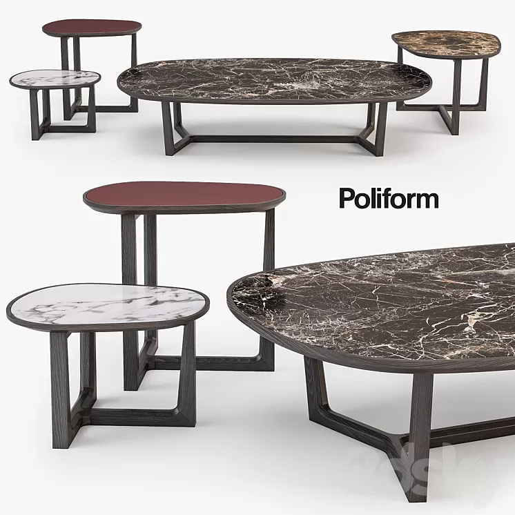 Poliform Tridente coffee tables set 3D Model Poliform Tridente coffee tables set 3D Model