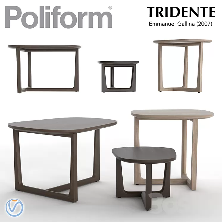 Poliform Tridente Table set 3D Model Poliform Tridente Table set 3D Model