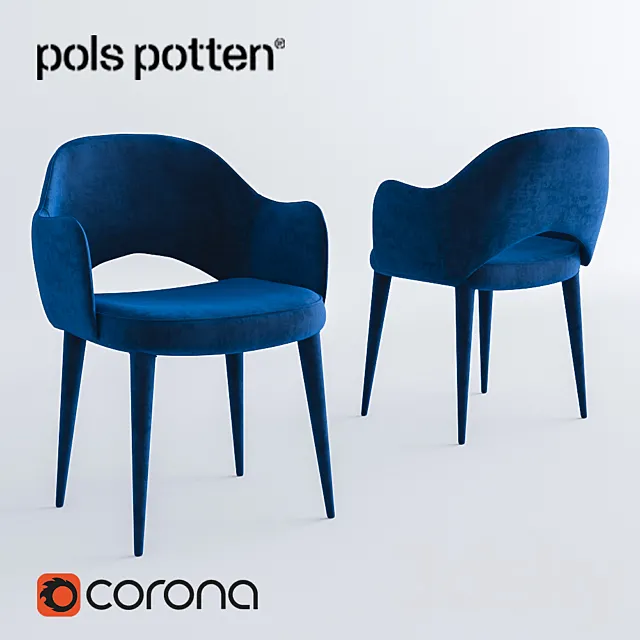 Pols Potten Chair arms cosy velvet blue 3D Model