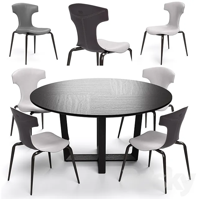 Poltrona Frau Montera Stool and Bolero round table 3D Model Poltrona Frau Montera Stool and Bolero round table 3D Model