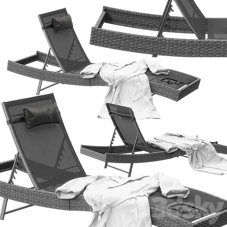 Polyrattan Sonnenliege Delphine grau 3D Model Polyrattan Sonnenliege Delphine grau 3D Model