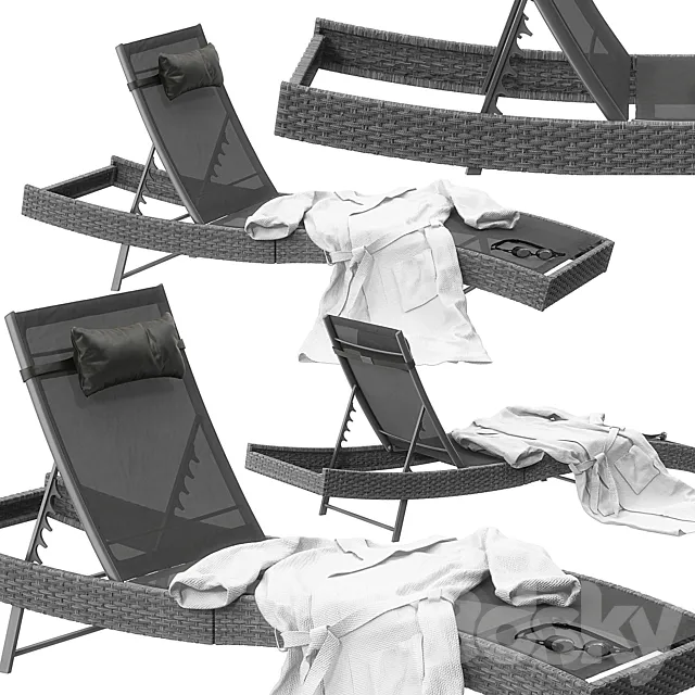 Polyrattan Sonnenliege Delphine grau 3DModel