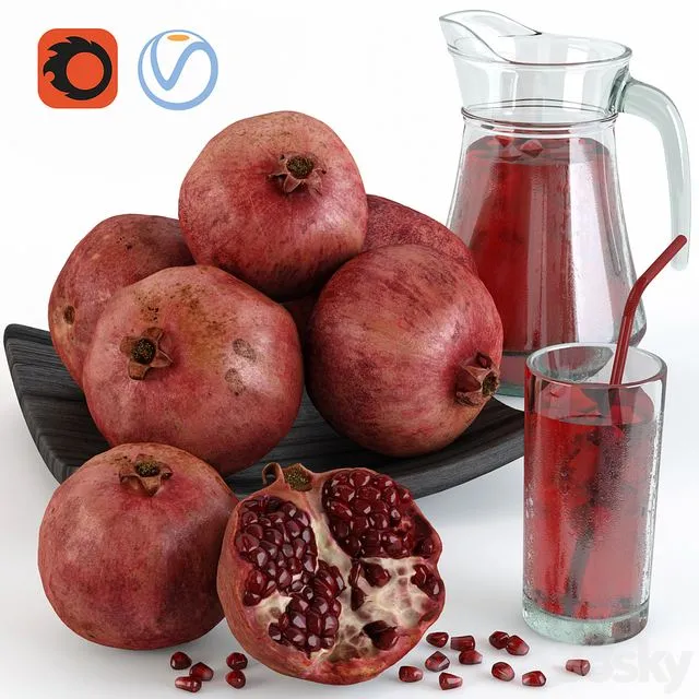 Pomegranate and Pomegranate Juice 3D Model
