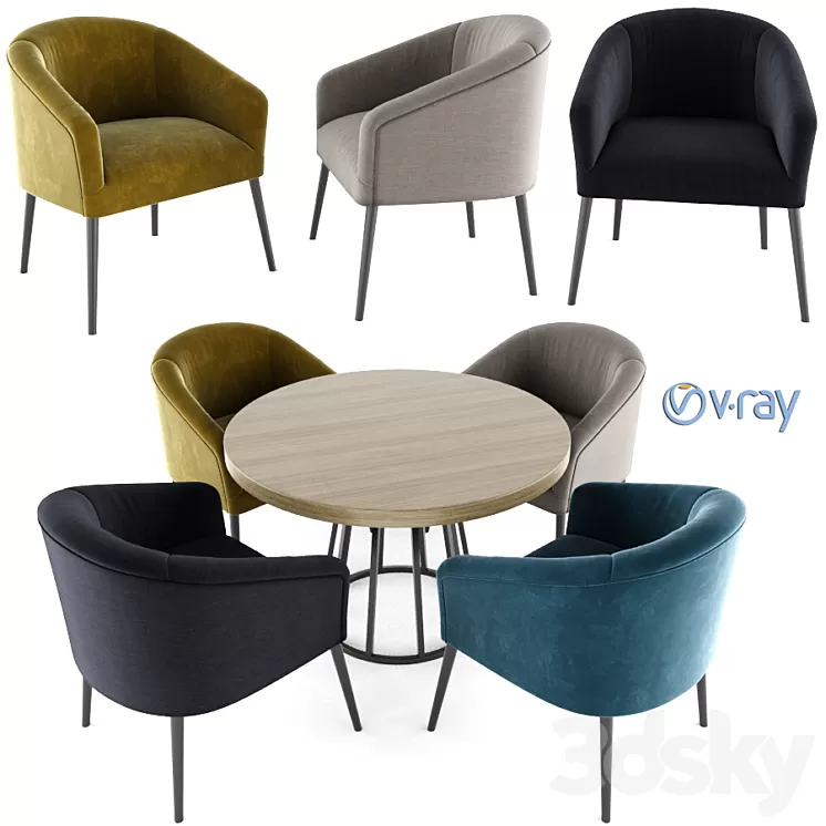 Pomeroy Barrel Chair With Round Table 3D Model Pomeroy Barrel Chair With Round Table 3D Model