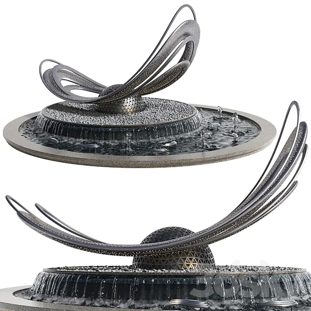 Pond with metal sculpture 3D Model Pond with metal sculpture 3D Model