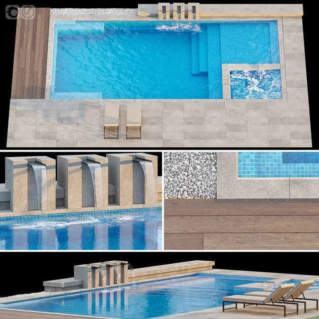 Pool 01 with sun loungers 3D Model