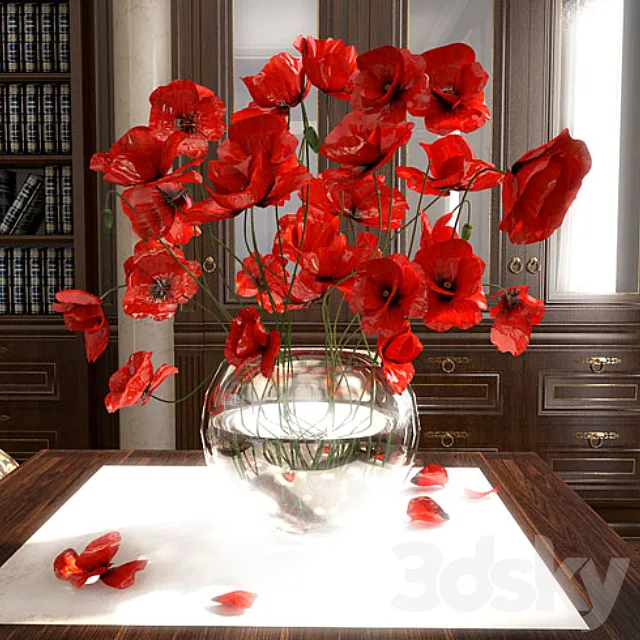 poppies in a vase 3D Model poppies in a vase 3D Model