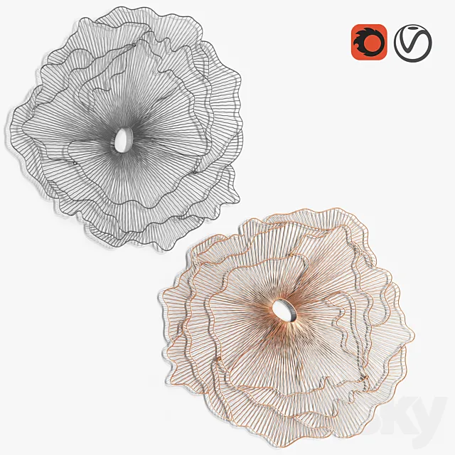 Poppy Flower Wall Art Copper & Silver_Black 3D Model
