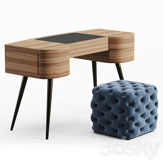 Porada Micol dressing table and Alcide pouf 3D Model