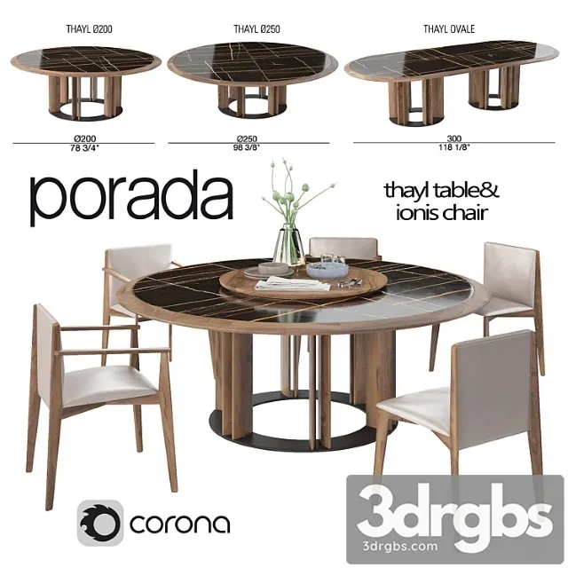 Porada thayl table and ionis chairs 2 3D Model Download
