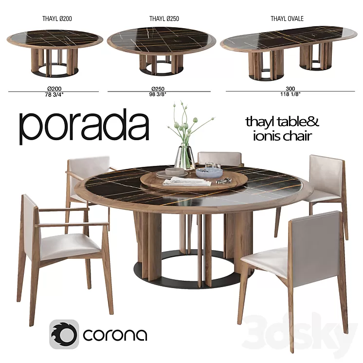 Porada Thayl Table and Ionis Chairs 3D Model
