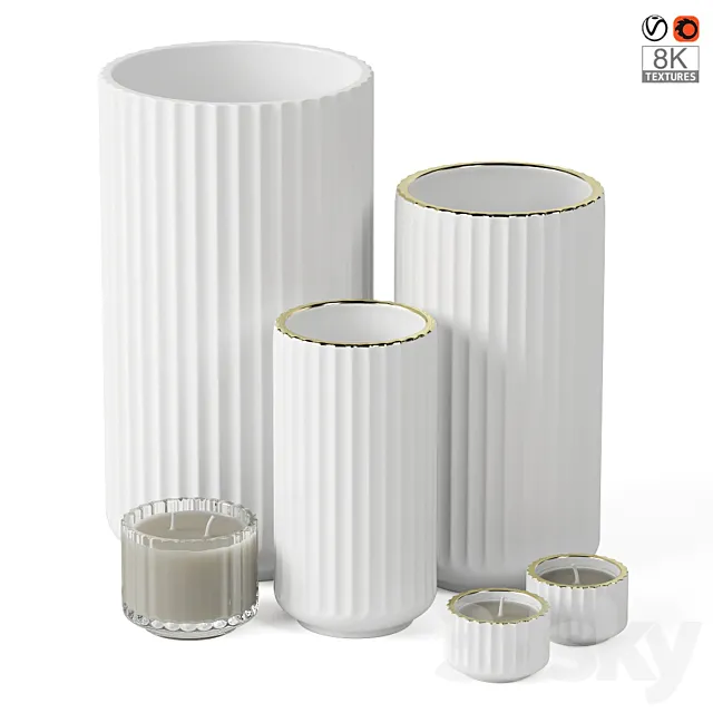 Porcelain vases with candleholders Lyngby Porcelæn 3D Model