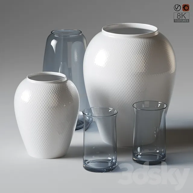 Porcelan and glass vases Lyngby Porcelæn 3DModel