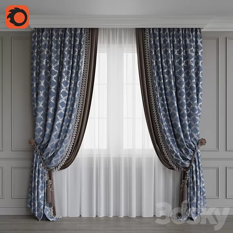 Portiere classic 3 blue 3D Model Portiere classic 3 blue 3D Model