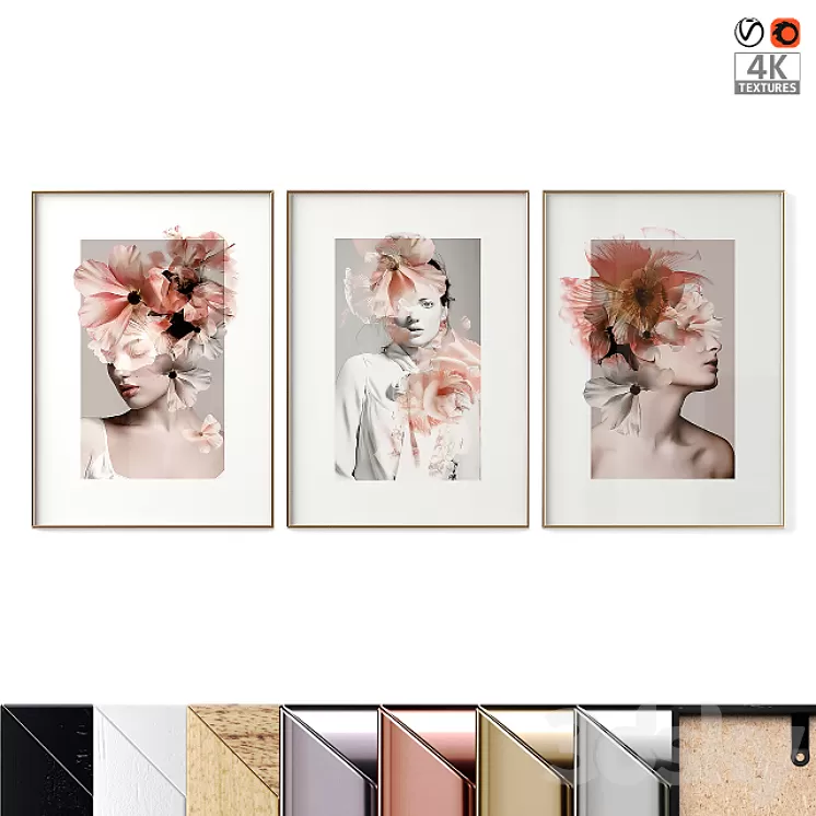 “Poset Set “”Feminine Flowers””” 3D Model