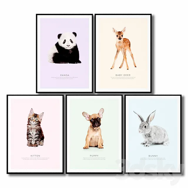 Posters for the children’s room are animals. 3D Model