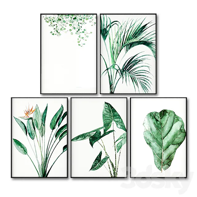Posters with leaves of tropical plants. 3DModel Posters with leaves of tropical plants. 3DModel
