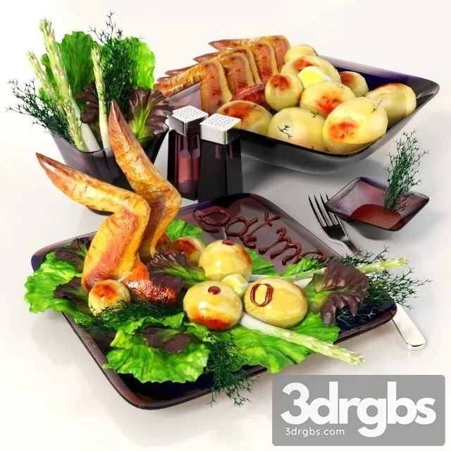 Potatoes With Chicken and Green 3D Model Download