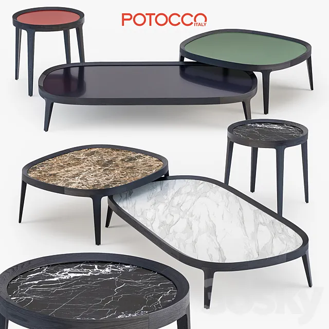 Potocco Spring coffee table set 3D Model