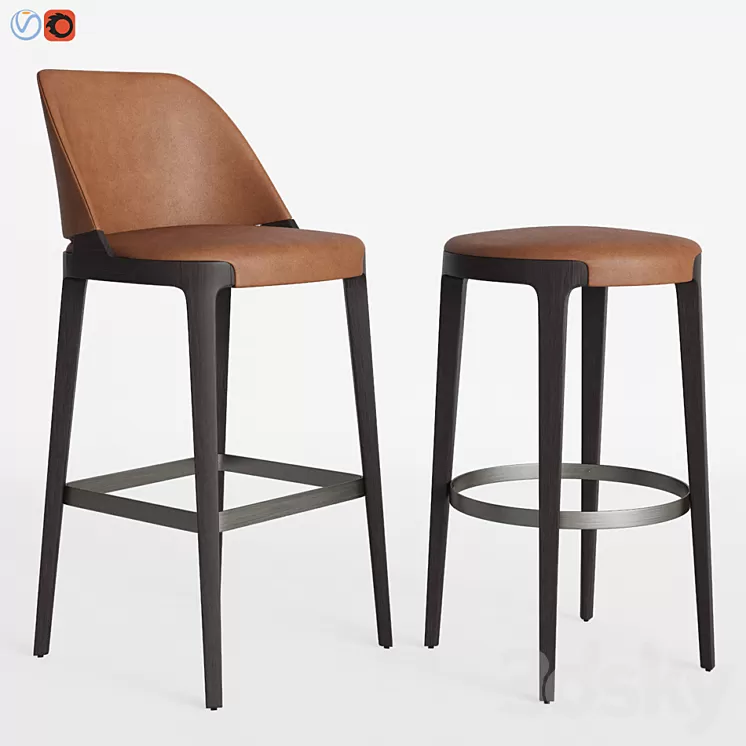 Potocco Velis barstool & Round counterstool 3D Model Potocco Velis barstool & Round counterstool 3D Model