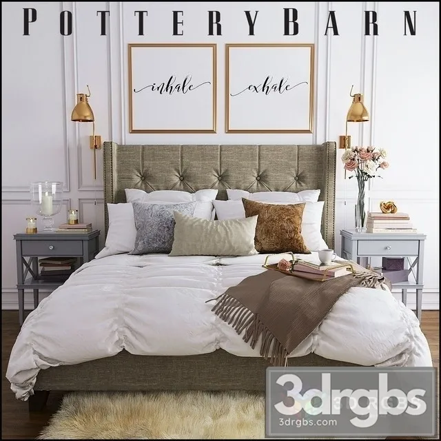 Pottery Barn Bed Set 01 3D Model Download Pottery Barn Bed Set 01 3D Model Download