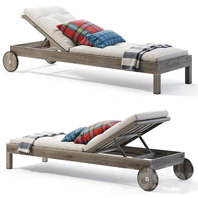 Pottery Barn Chatham FSC Mahogany Chaise Lounge with Wheels 3D Model