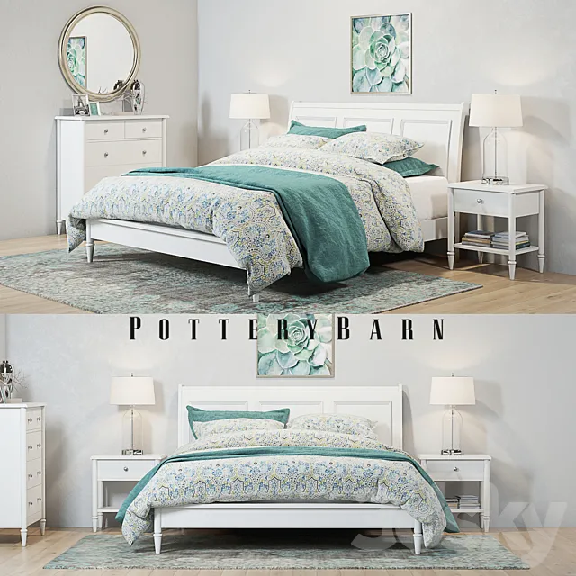 Pottery Barn Crosby White Bedroom set 3DModel