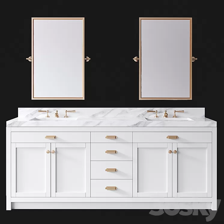 Pottery Barn Davis White Almond Double Sink Vanity 3D Model Pottery Barn Davis White Almond Double Sink Vanity 3D Model