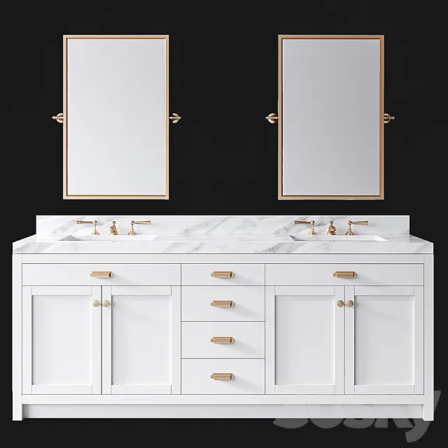 Pottery Barn Davis White Almond Double Sink Vanity 3DModel Pottery Barn Davis White Almond Double Sink Vanity 3DModel