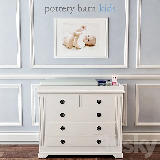 Pottery Barn Fiona Dresser & Topper Set 3D Model Pottery Barn Fiona Dresser & Topper Set 3D Model
