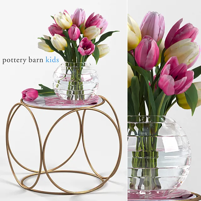 Pottery Barn Kids. Marble Top Side Table. Bouquet of tulips 3DModel