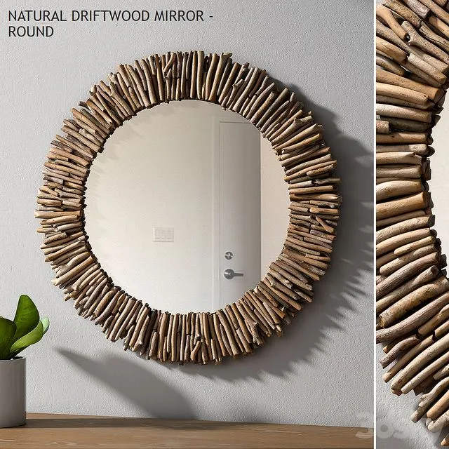 Pottery barn NATURAL DRIFTWOOD MIRROR – ROUND 3D Model Pottery barn NATURAL DRIFTWOOD MIRROR – ROUND 3D Model